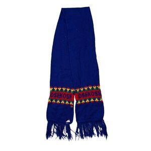 OshKosh VTG 80s Instaria Logo Fringe Winter Scarf Blue Red 5.5x52 Youth OS